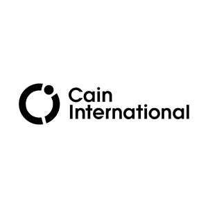 Black text reading "Cain International" beside a circular abstract logo with a dot and a small gap, all on a white background.
