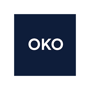A dark blue square with the white capital letters "OKO" centered inside.
